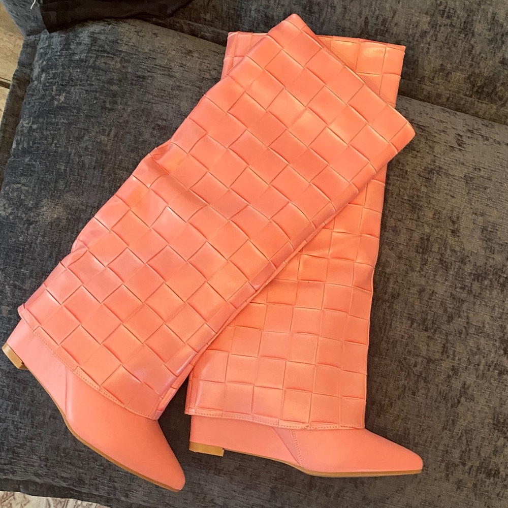 Source Unknown Woven Over-the-Knee Boots in Coral